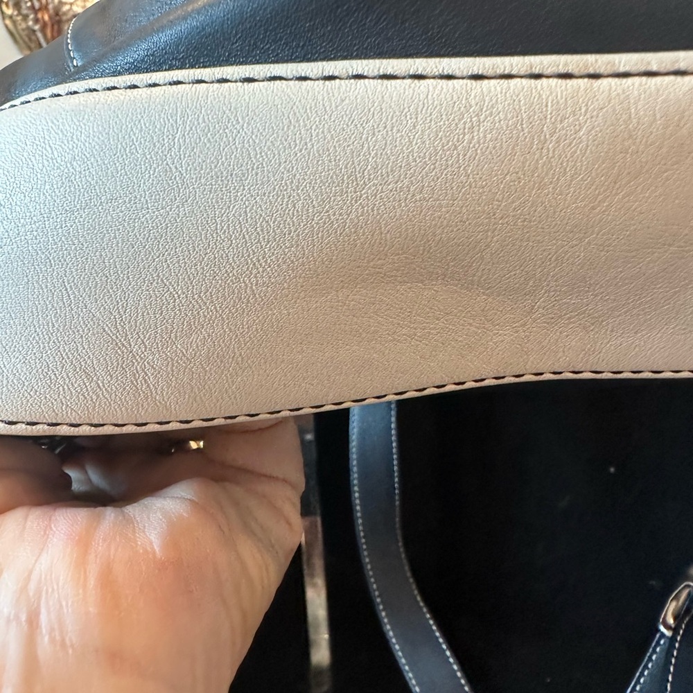Coach Leather Drawstring Backpack with Contrast Trim - Navy  & Cream - Picture 12 of 16